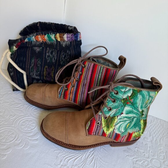 Brown Teysha Colorful Guatemalan Textile Embroidered Ankle Peace Boots Size 8 - Picture 13 of 13
